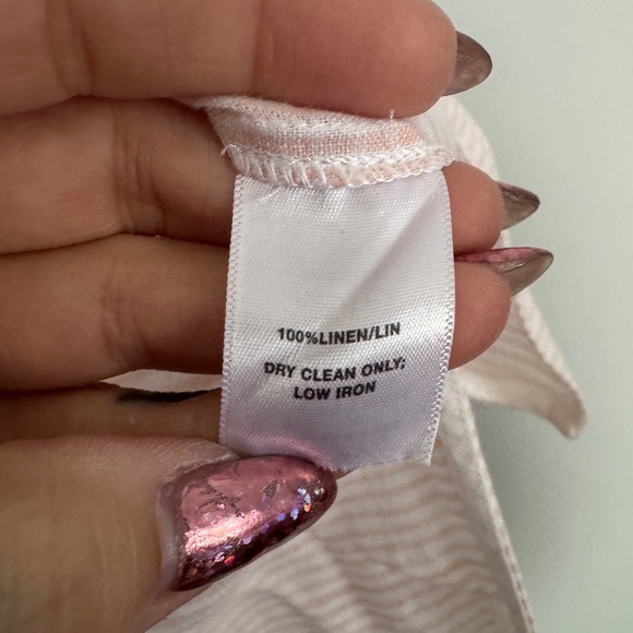 Lafayette 148 New York Pink White Striped Linen Button Down Tunic - Medium - Picture 5 of 6